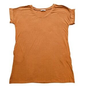 Zenana Women Trapeze XL Rust Orange V-Neck T-Shirt Dress Cuffed Sleeve Pockets